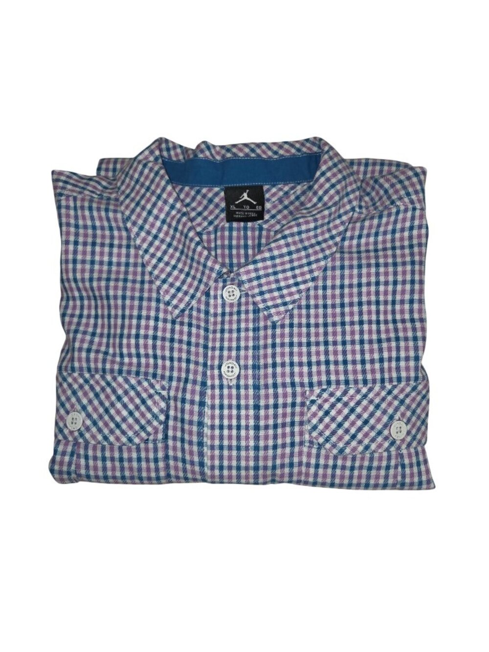 Air Jordan Mens XL Short Sleeve Plaid Button-Up Shirt Purple Blue Checkered 4312